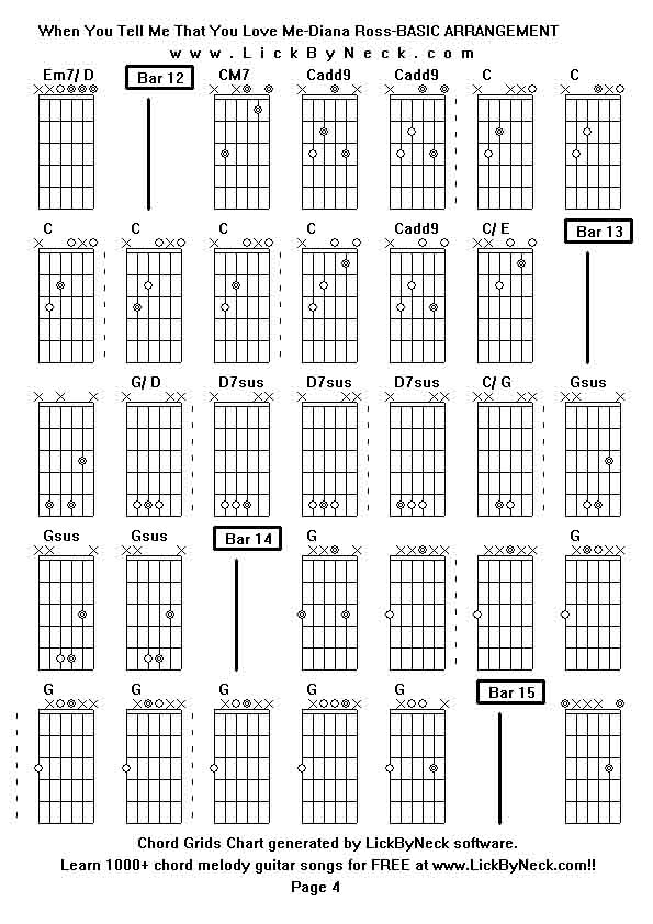 Chord Grids Chart of chord melody fingerstyle guitar song-When You Tell Me That You Love Me-Diana Ross-BASIC ARRANGEMENT,generated by LickByNeck software.